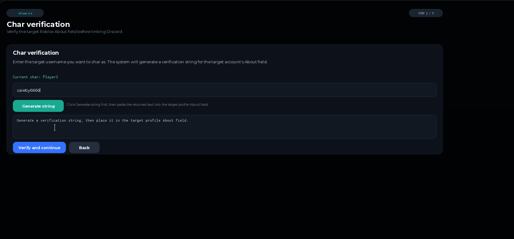 Vfuse char verification screen