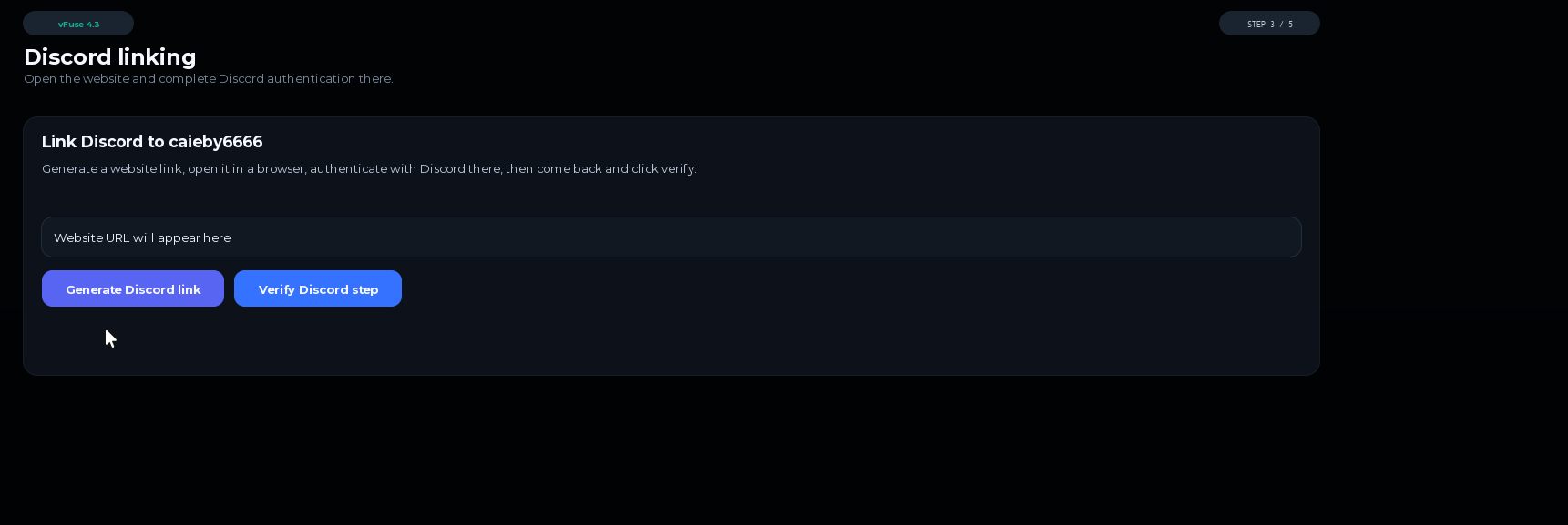 Vfuse Discord linking screen